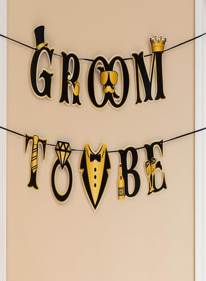 AMFIN GROOM TO BE Banner - Black & Gold Bachelor Party Décor | Premium Cardstock with Tux & Champagne Elements | Adjustable Length - Pack 1 - Image 1